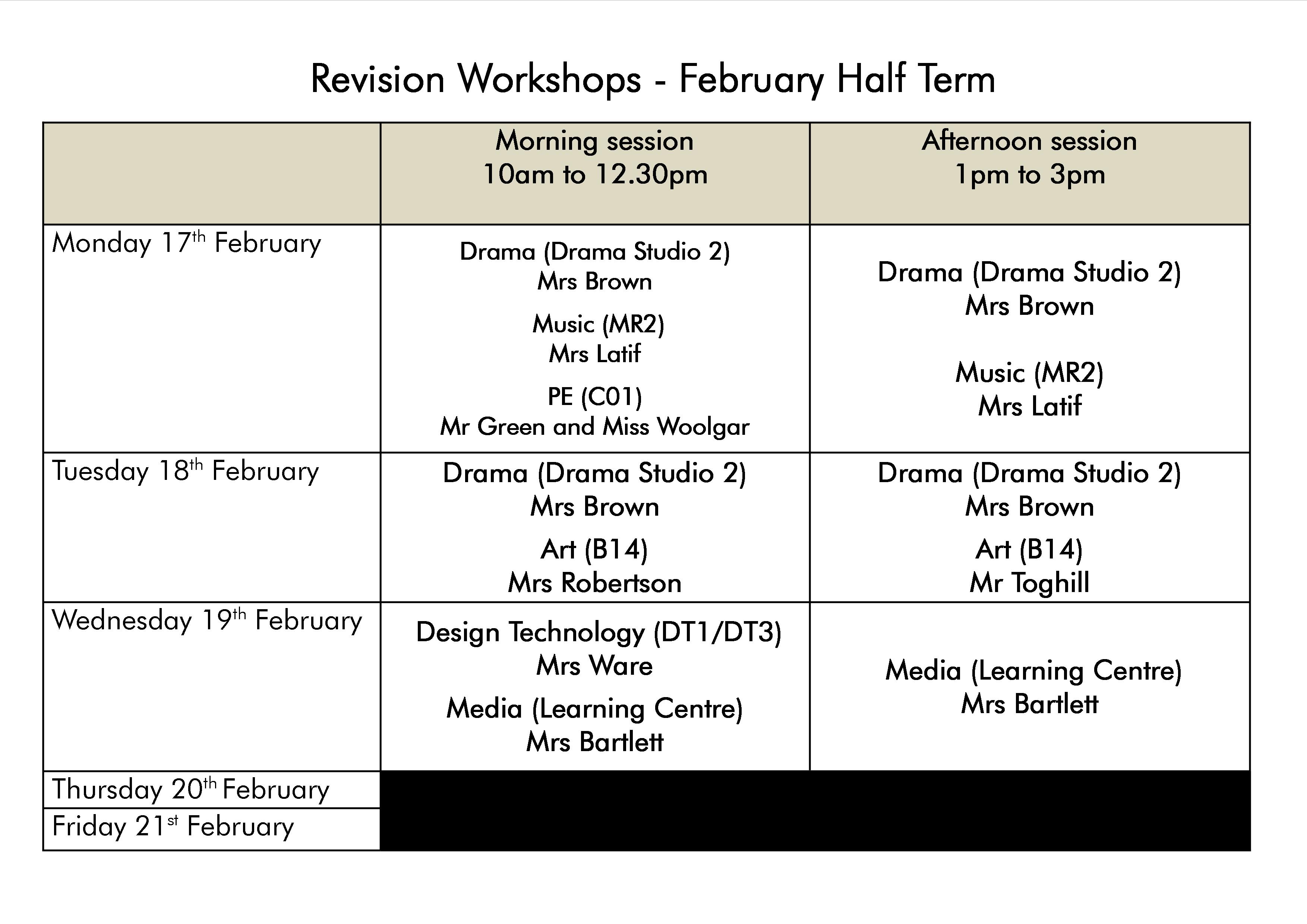 February Revision Workshops 2020